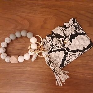 Wallet/Card Holder with Tassel, Keyrings & Beaded Bracelet